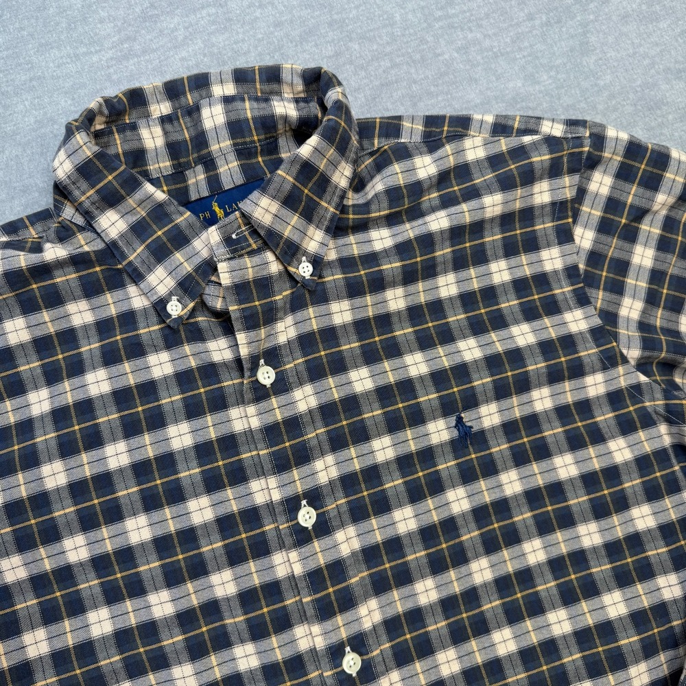 Polo Ralph Lauren Shirt Mens Large Blue Cream Tartan Plaid Oxford Button Down - Picture 3 of 9